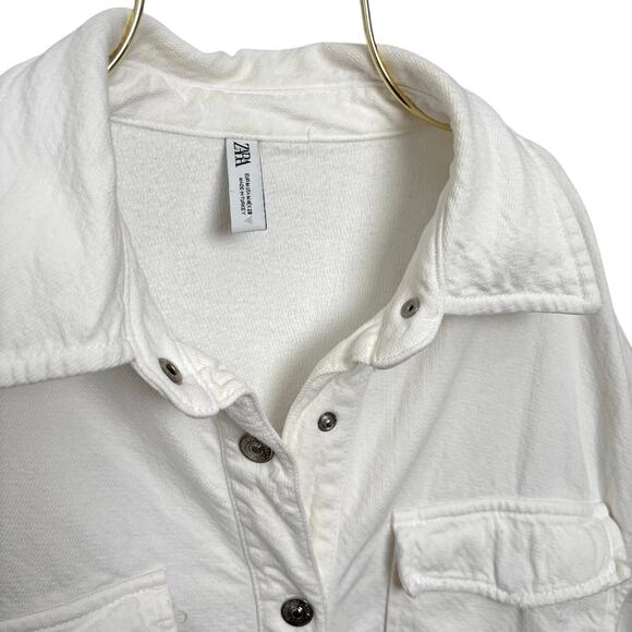 ZARA Off-White Distressed Cotton Utility Shacket Size M - Picture 4 of 9